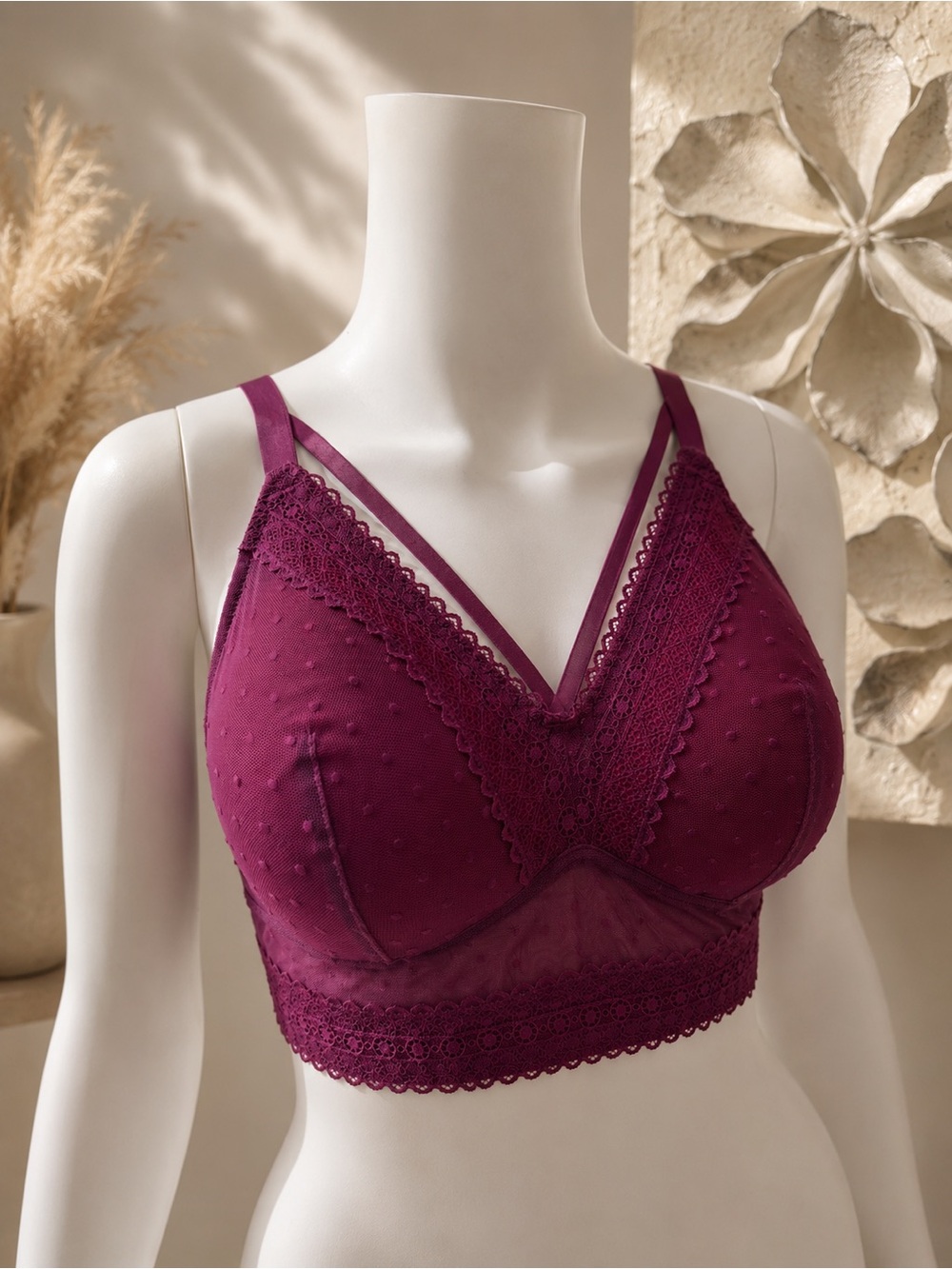 2/$28 Parfait Adriana Lace Bralette 32G Plum Wireless Full Figure Bra